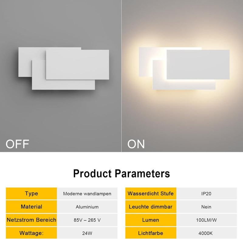 K-Bright LED Wandleuchten Innen,24W,IP20 Mordern Wandlampe LED Wandbeleuchtung für Wohnzimmer Schlaf