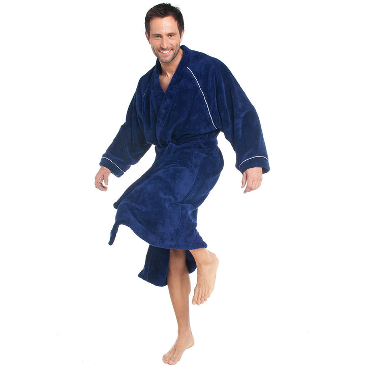 CelinaTex WellSoft Bademantel Kimono Damen Herren L blau Mikrofaser Morgenmantel Coral-Fleece Saunam