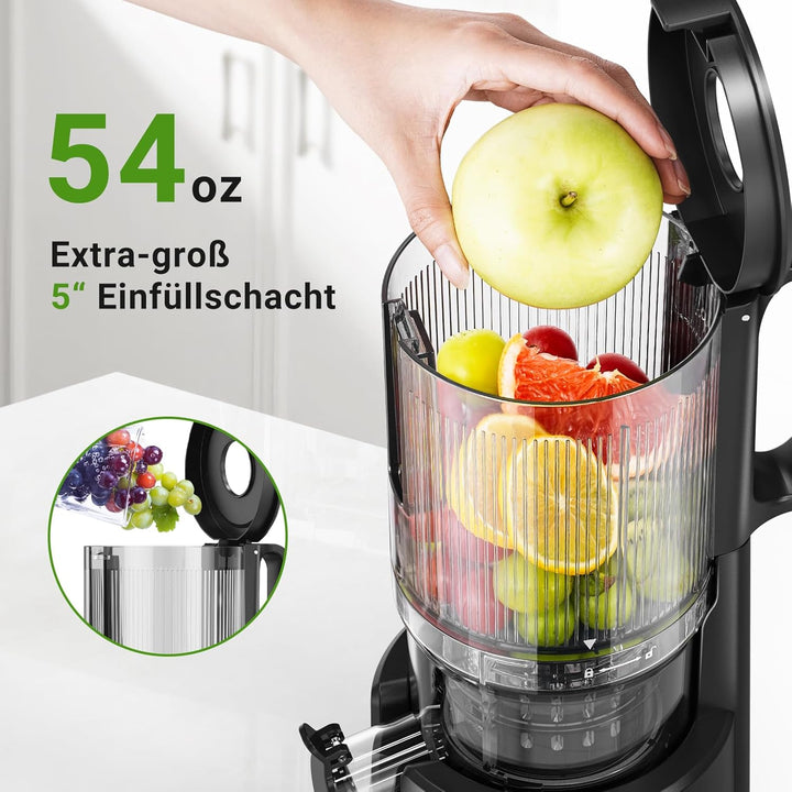 AOBOSI Slow Juicer 126MM Super Large Feed Chute for Whole Fruits and Vegetables, Kauender Entsafter