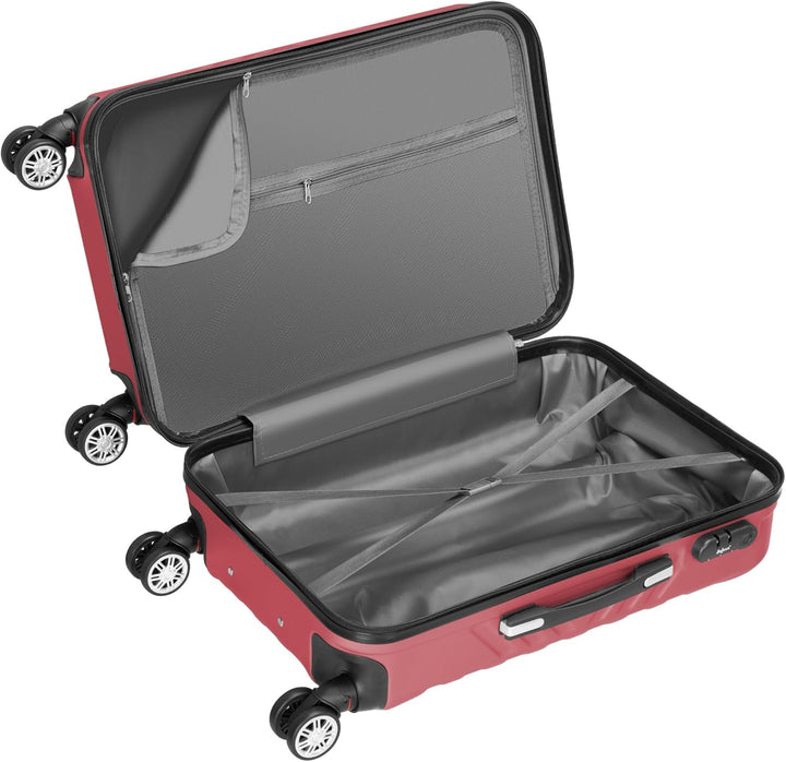 Zelsius Koffer Set 3 Stück, Rot | ABS Hartschalenkoffer mit Zahlenschloss, Doppelrollen und Innen Tr