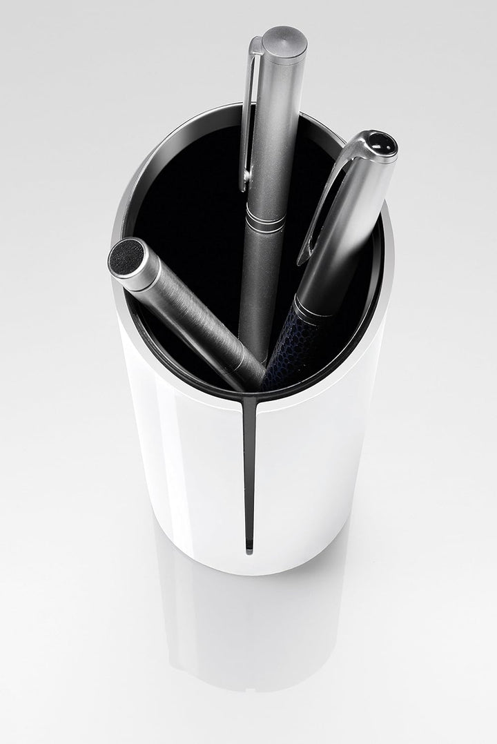 SIGEL SA100 Stifteköcher Eyestyle weiss, 13,5 cm hoch, im puristischen Design, Stiftehalter, Stifteb