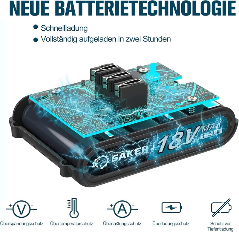 Saker Mini Kettensäge mit Akku 4 Zoll, kabellose kettensäge elektrisch mit 1 Kette und 2 Batterien,