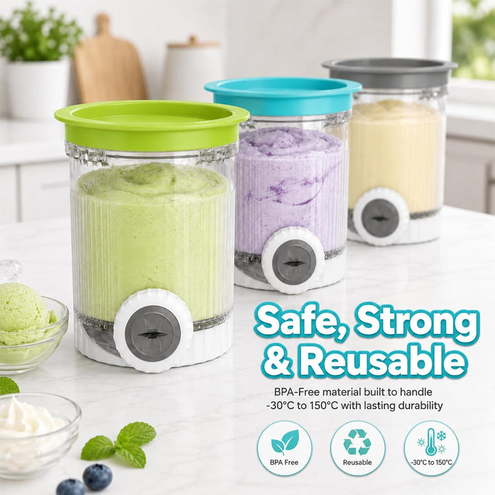 4 Stück Behälter Kompatibel mit Ninja Swirl by CREAMi NC700 NC701 Serie, 473ml Eisbehälter mit bunte
