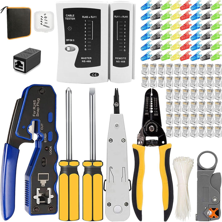 MAYLINEE Cat5 Crimpdrahtnetzwerk Wartung LAN Reparaturset Cat6 Cat6e Crimpstecker Set für RJ11 RJ45,
