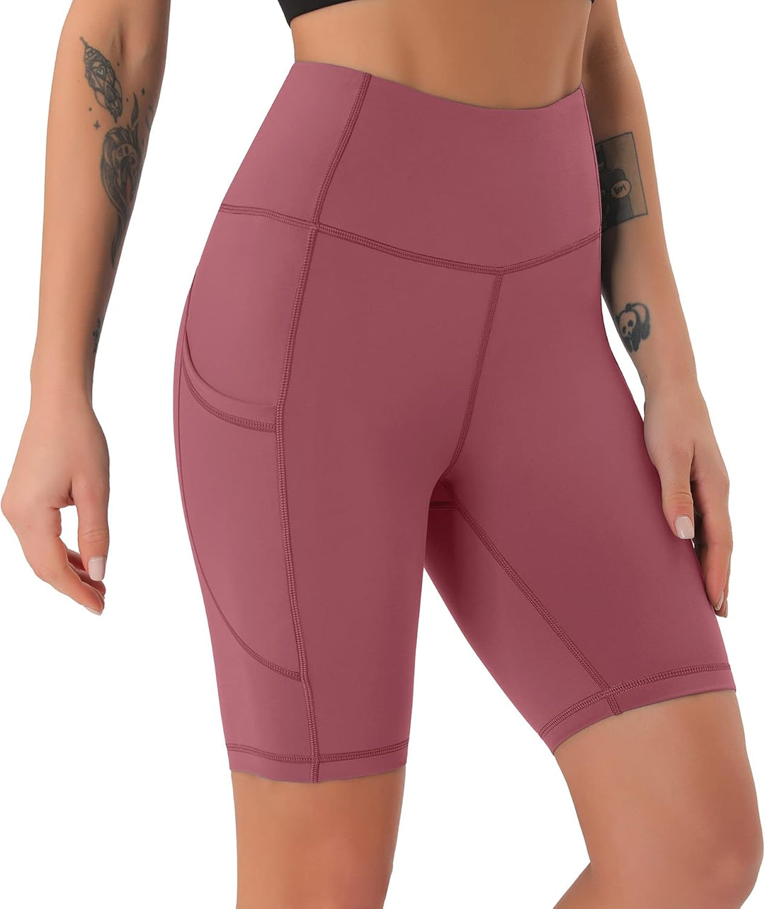 Persit Damen Kurze Leggings, Blickdicht Radlerhose mit Taschen XS Dustyrose, XS Dustyrose