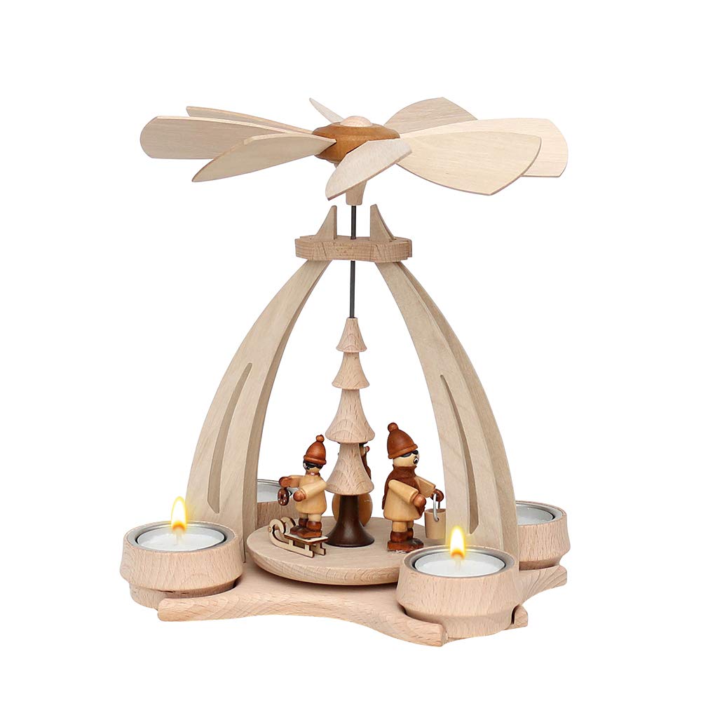 Dekohelden24 Tisch-Pyramide aus Buchenholz mit Winterfütterung, für 4 Teelichte geeignet, L/B/H ca.