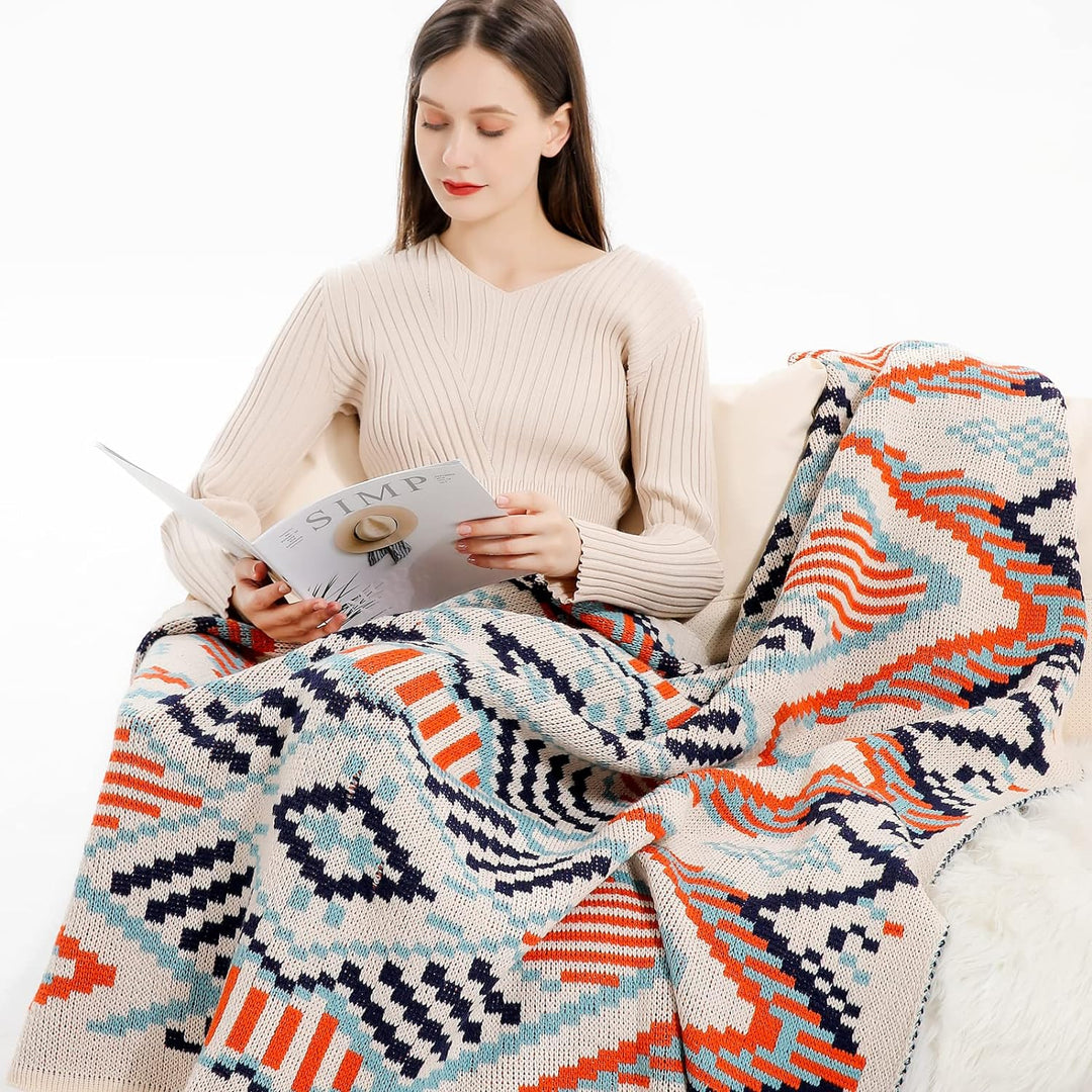 LumiSyne Gestrickte Decke Mit Vintage Fransen Böhmische Ethnischer Stil Geometrische Muster Weich Wa