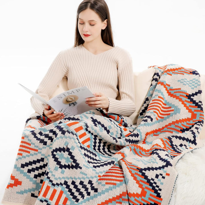 LumiSyne Gestrickte Decke Mit Vintage Fransen Böhmische Ethnischer Stil Geometrische Muster Weich Wa