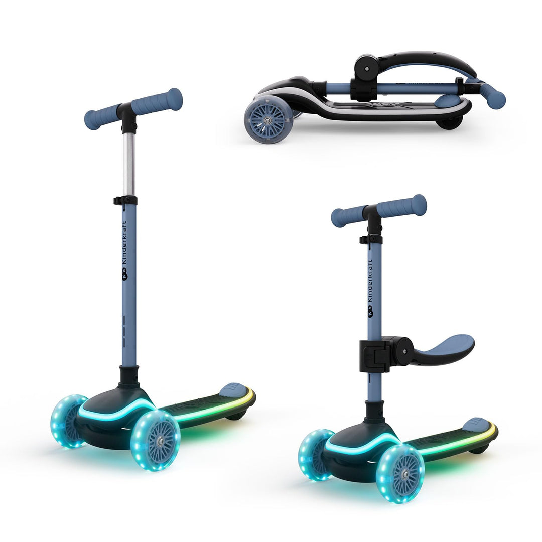 Kinderkraft RAKET UP 2-in-1 Scooter mit Sitz, LED Trittbrett, RGB Rollen, Klappbar, Leichtlaufrollen