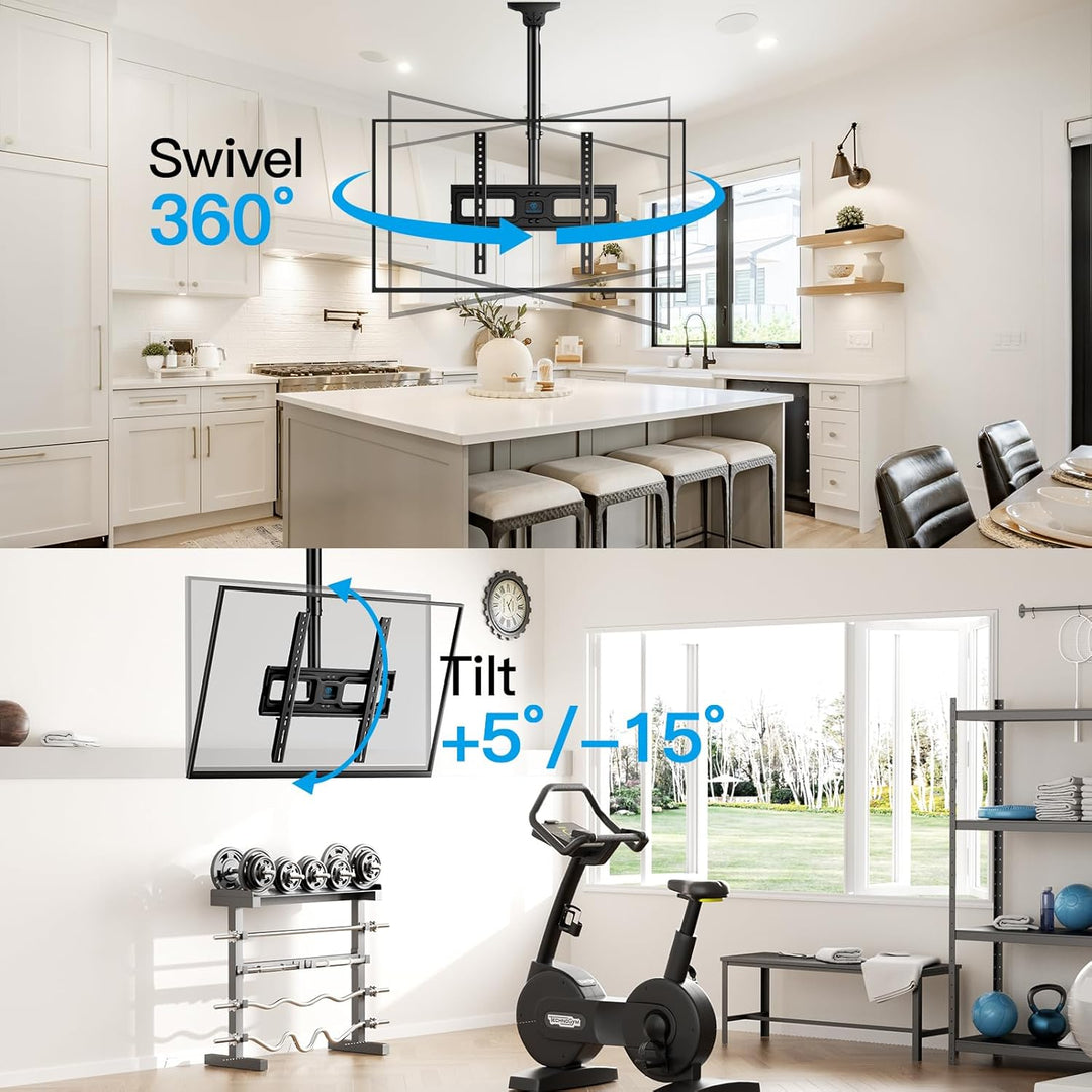 TV-Halterung für TV-Decke, neigbar und schwenkbar, verstellbar für Bildschirme von 26 bis 65 Zoll –