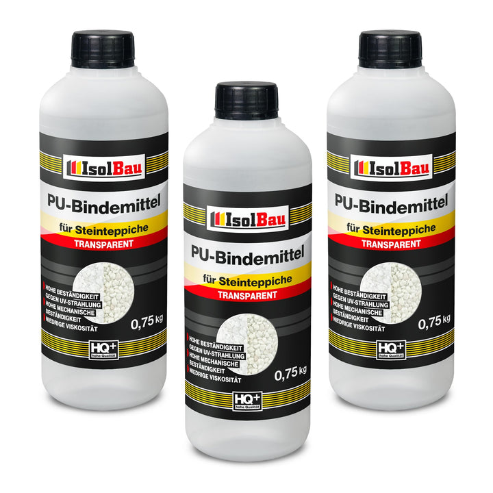 Isolbau - 1 K PU-Bindemittel für Steinteppich - 3 x 0,75 kg - Transparent - Hervorragende Haftung &