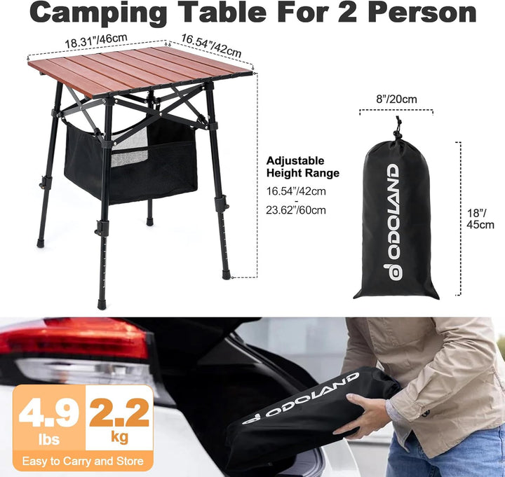 Odoland Campingtisch höhenverstellbar mit Aufbewahrungstasche, Leicht Klapptisch aus Aluminium, Falt