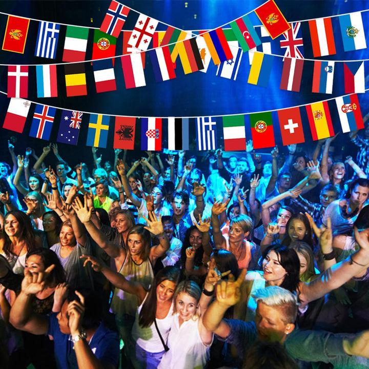 AhfuLife Eurovision Europäische Flagge Wimpelkette, 35 Länder Doppelseitige Stoff-Wimpelkette Europä