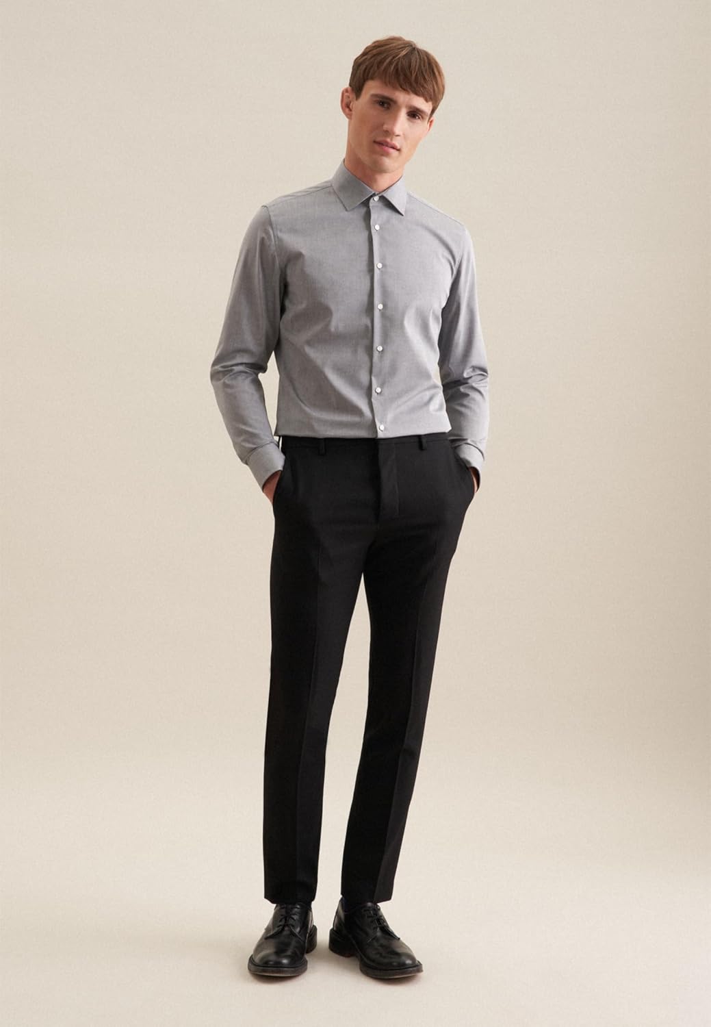 Seidensticker Herren Slim Fit Bügelfrei Business Kent Langarm Businesshemd 42 Dunkelgrau, 42 Dunkelg