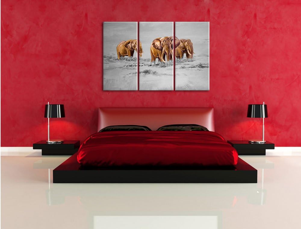 Pixxprint Elefanten in Südafrika als Leinwandbild/Grösse: 3 Teilig (120x80) cm/Wandbild/Kunstdruck/f