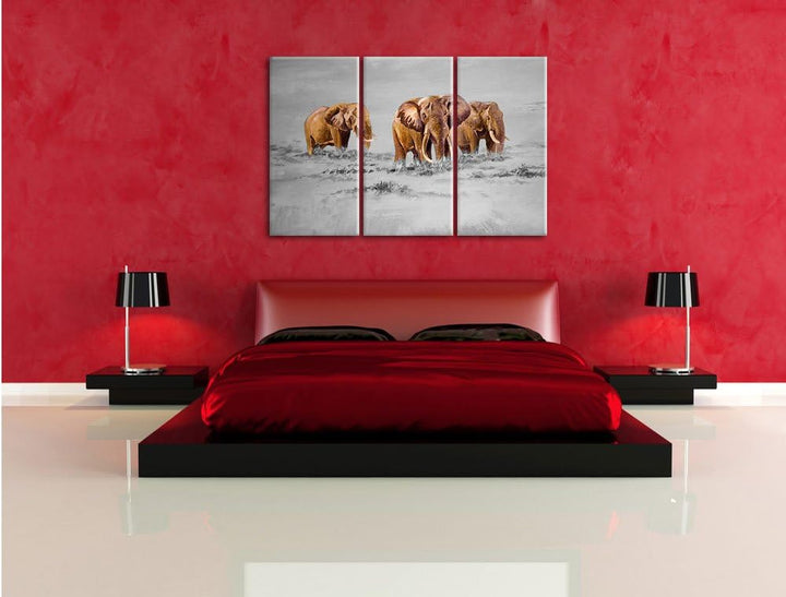 Pixxprint Elefanten in Südafrika als Leinwandbild/Grösse: 3 Teilig (120x80) cm/Wandbild/Kunstdruck/f