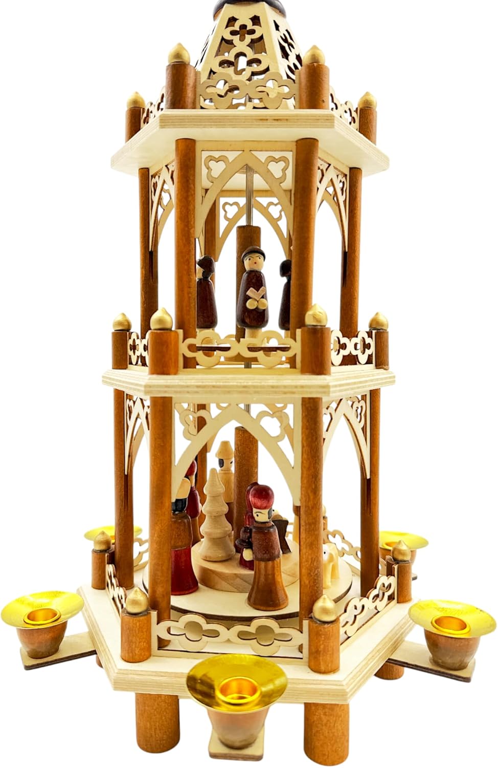 Wichtelstube-Kollektion Weihnachtspyramide Christi Geburt 3 Etagen Original 6 Pyramidenkerzen hochwe