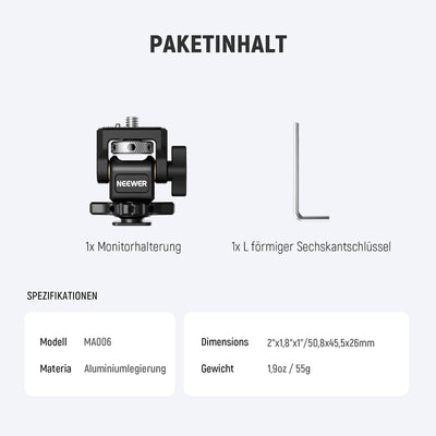 NEEWER Feldmonitorhalterung mit Cold Shoe,1/4" Schraube für 5" & 7" Kamera Monitor Mount, 360° drehb