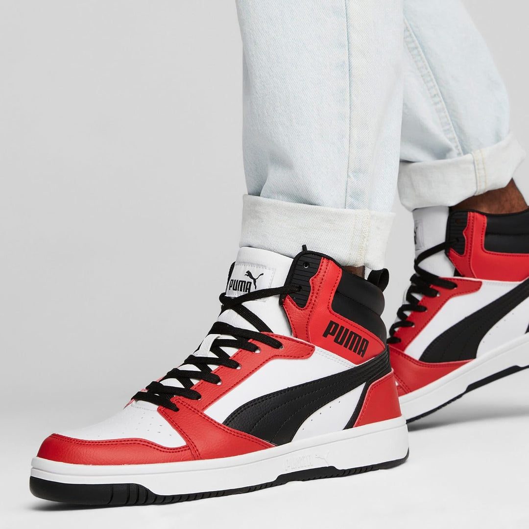 PUMA Unisex Rebound V6 Sneaker 43 EU Puma White Puma Black For All Time Red, 43 EU Puma White Puma B