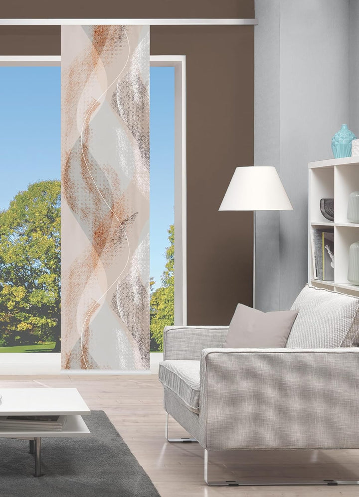 84066 | Schiebegardine Torre, blickdichter Dekostoff, mit abstraktem Motiv, 245x60cm, Farbe: Kupfer