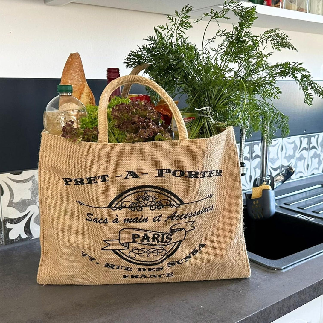 Domelo Einkaufskörbe. Bedruckte Einkaufstasche. Jute Tasche gross. Korbtasche, wasserabweisenden Str
