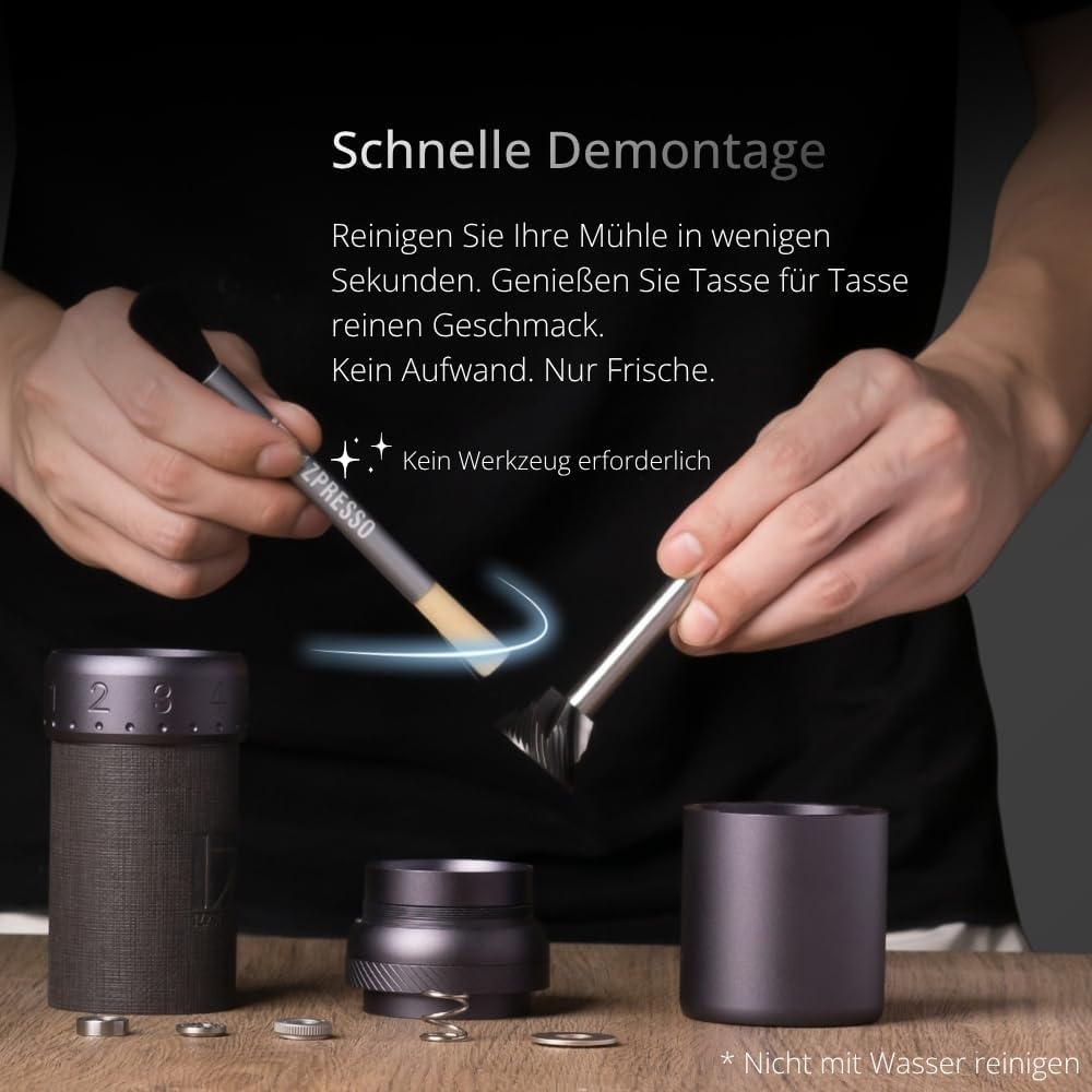 1Zpresso J-Ultra Manuelle Kaffeemühle Eisen Grau, Konisches Mahlwerk, Klappgriff, Magnetischer Auffa