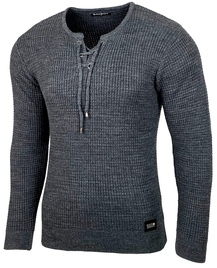 Baxboy Herren Pullover Slim Fit Rundhals Strick-Pullover Rundkragen Moderner Longsleeve in Feinstric
