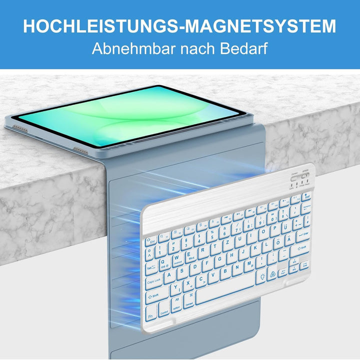 Hülle mit Tastatur für Samsung Tab A11+ & A9+ 11" (2025/2023) mit 7-Farben Beleuchtung, DE QWERTZ Bl