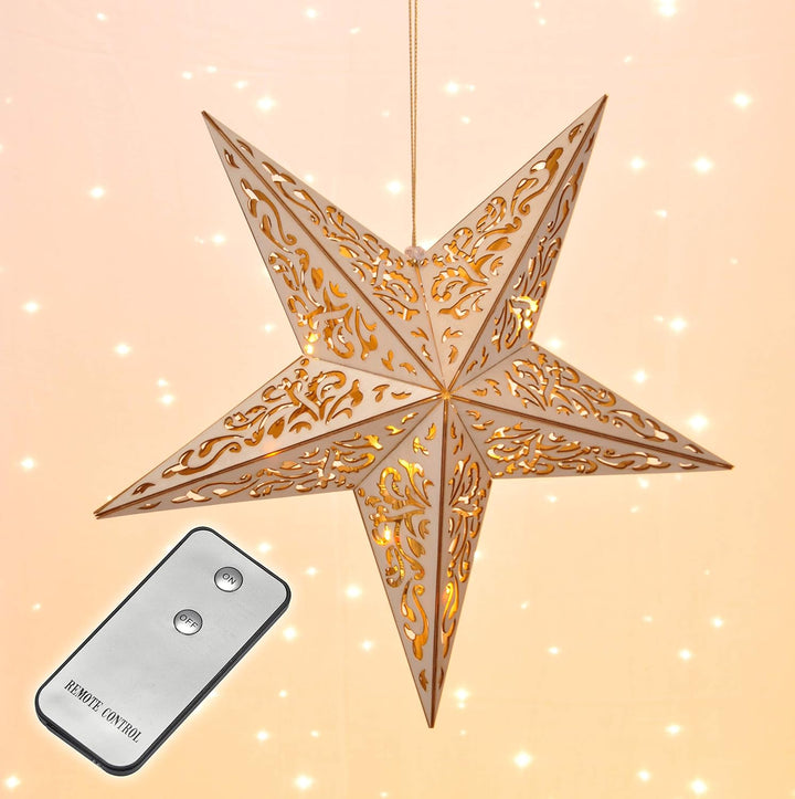 Haushalt International Holzstern mit Fernbedienung 40cm LED beleuchteter Stern Weihnachts Fenster De