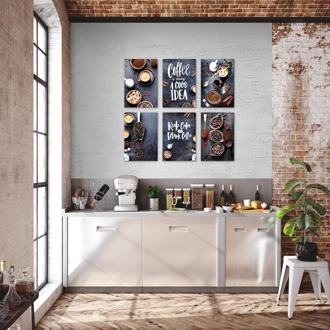 Novart Wandbilder Set - KOMPLETT AUFHÄNGFERTIG - Made in Germany - Moderne Bilder Kaffee Küche Coffe
