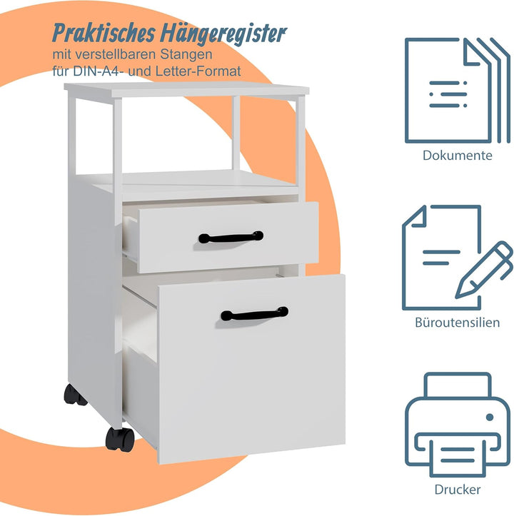 Relaxdays Rollcontainer, 2 Schubladen, Hängeregister, modernes Design, HBT: 66,5 x 42 x 44 cm, Akten