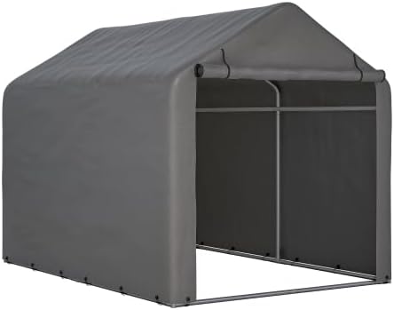 Fahrradgarage mit Rolltor 160x220x165 cm, wetterfester PE-Geräteschuppen, grau, für Fahrrad, Motorra