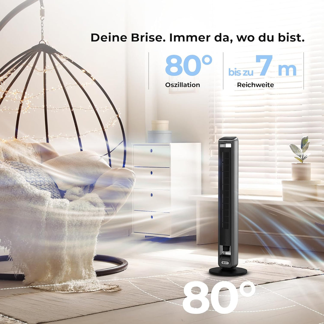 Balter Turmventilator mit Fernbedienung, Ventilator leise 106 cm, Standventilator mit Oszilation, mo