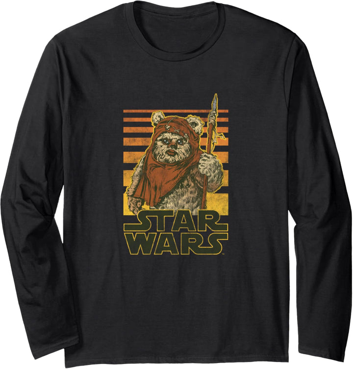 Star Wars Wicket Retro Ewok Sunset Halftone Langarmshirt