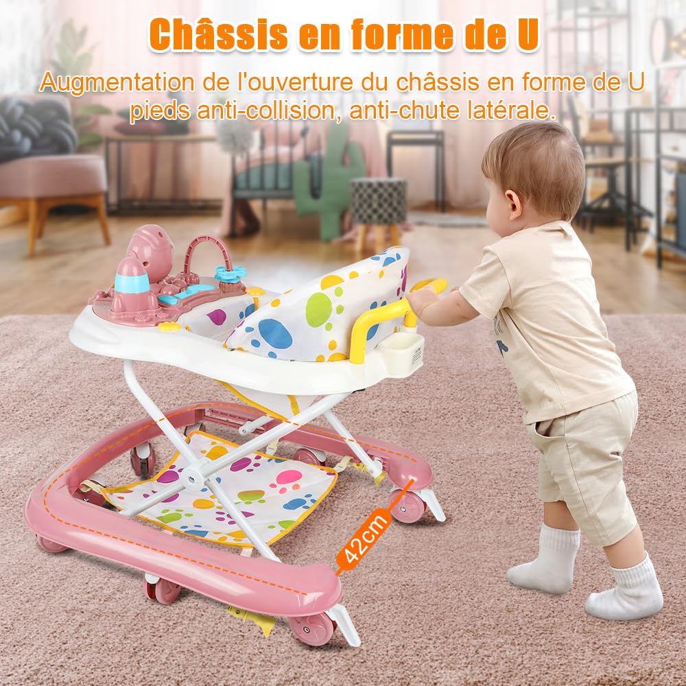 Lauflernhilfe für Babys mit Spielset und Bodenmatte, robust, faltbar, mit 5 verstellbaren Positionen