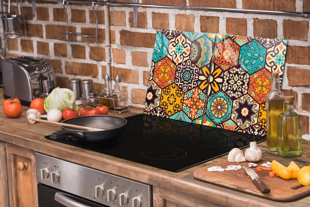 TMK ArtDeko Herdabdeckplatte 2 Teilig 40x52 + 60x52 cm - Spritzschutz Herdabdeckung – Herdschutz aus