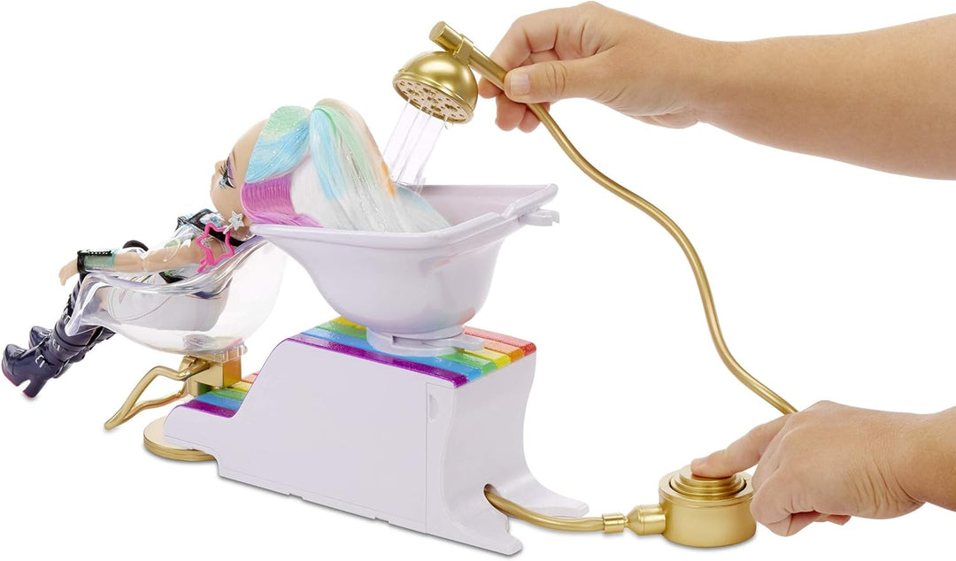 Rainbow High 567448E7C Salon Playset, Frisörsalon mit Salon-Stuhl mit Wasserfunktion und über 20 wei
