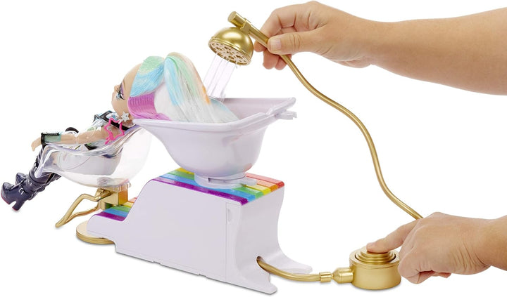 Rainbow High 567448E7C Salon Playset, Frisörsalon mit Salon-Stuhl mit Wasserfunktion und über 20 wei