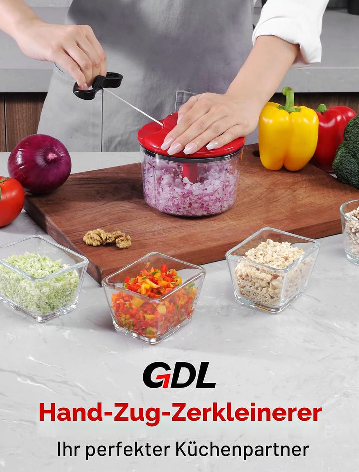 GDL Zwiebelschneider, 800ML Zwiebel Zerkleinerer mit Edelstahlklingen, Multizerkleinerer Gemüseschne