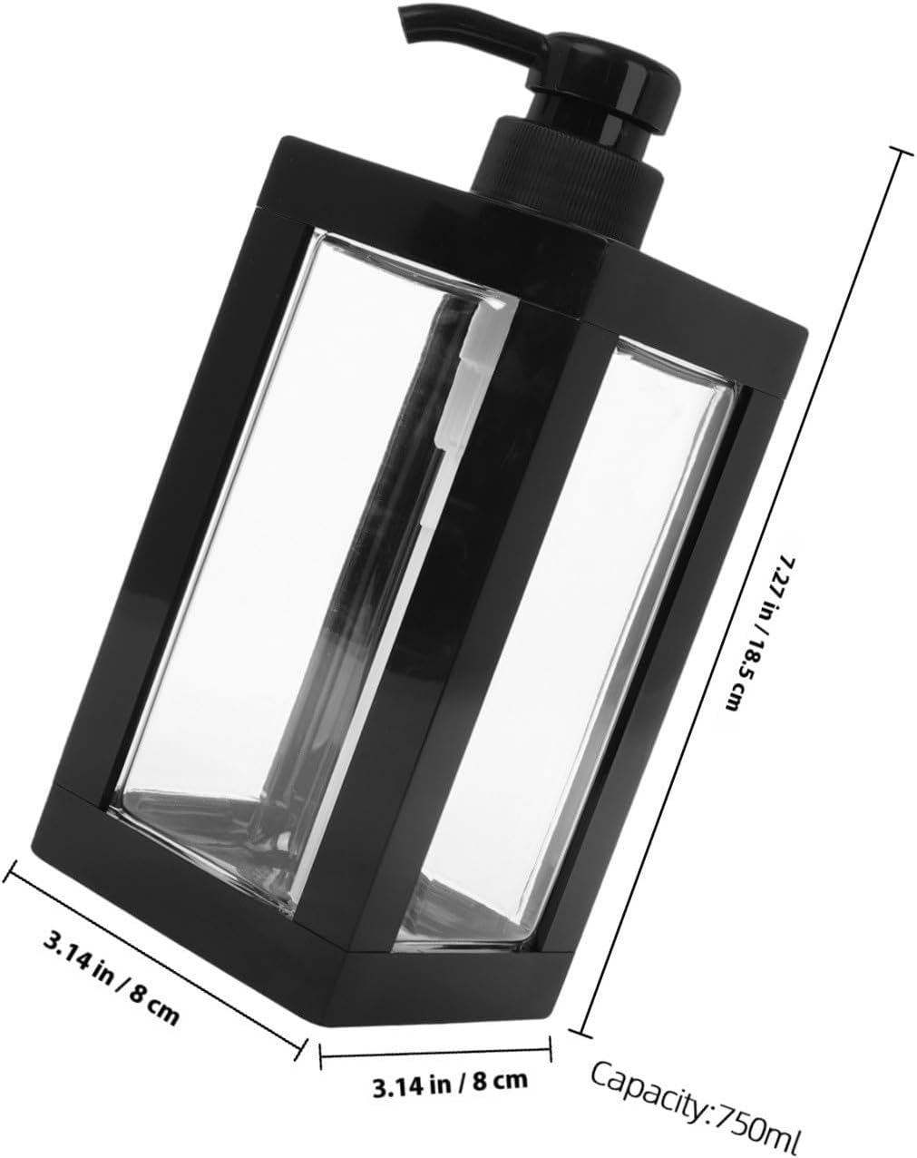 Nachfüllbare Pumpspenderflasche 750ml aus Kunststoff, Transparent, Schwarz