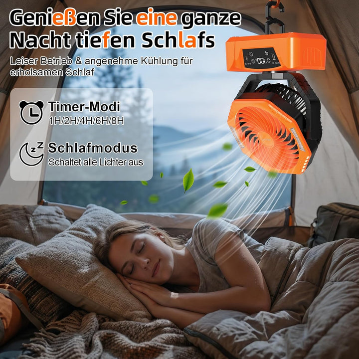 ELZO 20000mAh Camping Ventilator, Wiederaufladbarer Tischventilator USB Ventilator mit LED Licht & H