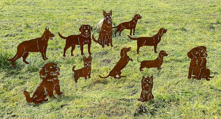 Gartenfigur Hund Schäferhund stehend 57x80cm Gartenstecker Edelrost Gartendeko Wetterfest Rost Metal