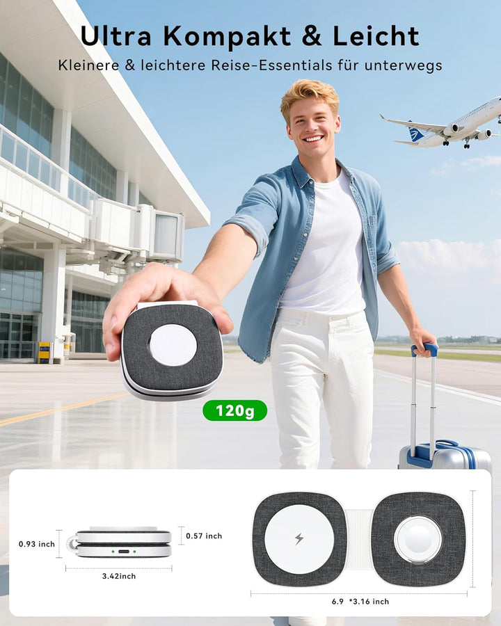 Faltbar 2 in 1 Ladestation für Apple Watch und iPhone für MagSafe Ladegerät für iPhone 17, 16, 15, 1