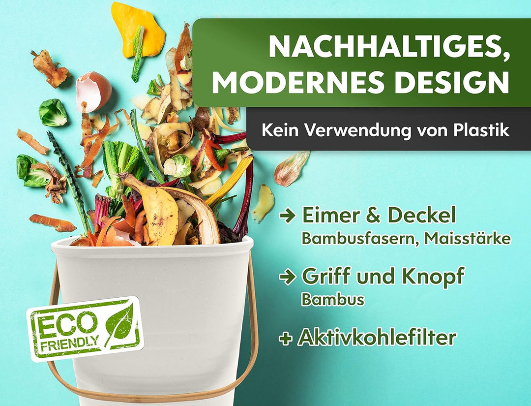 YourCasa Biomülleimer Küche klein 4L geruchsdicht für Biomüll - Komposteimer mit Aktivkohlefilter -