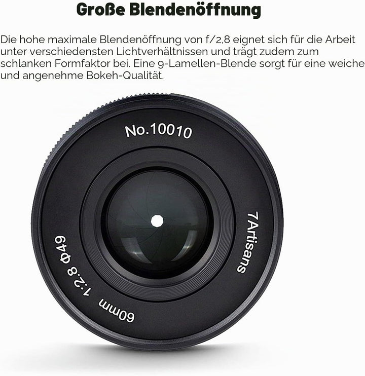 7artisans 60mm F2.8 II APS-C Format Makro-Objektiv, Kompatibel mit Sony E-Mount-Kameras Kameras Sony