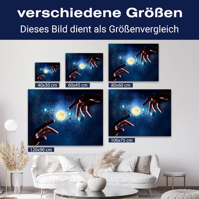 wandmotiv24 Fantasy Motiv als Leinwandbild, 60x45cm, Querformat, Weltall, Hände, Planeten, Sterne, D