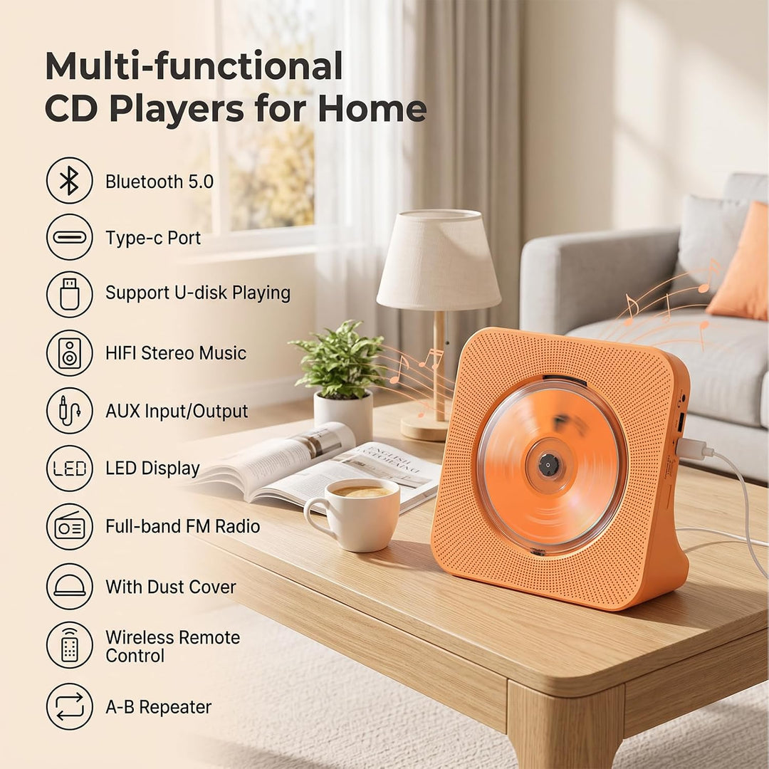 CD Player mit Lautsprecher CD-Player Bluetooth 5.0 mit Fernbedienung Staubschutzhülle Bildschirm FM-