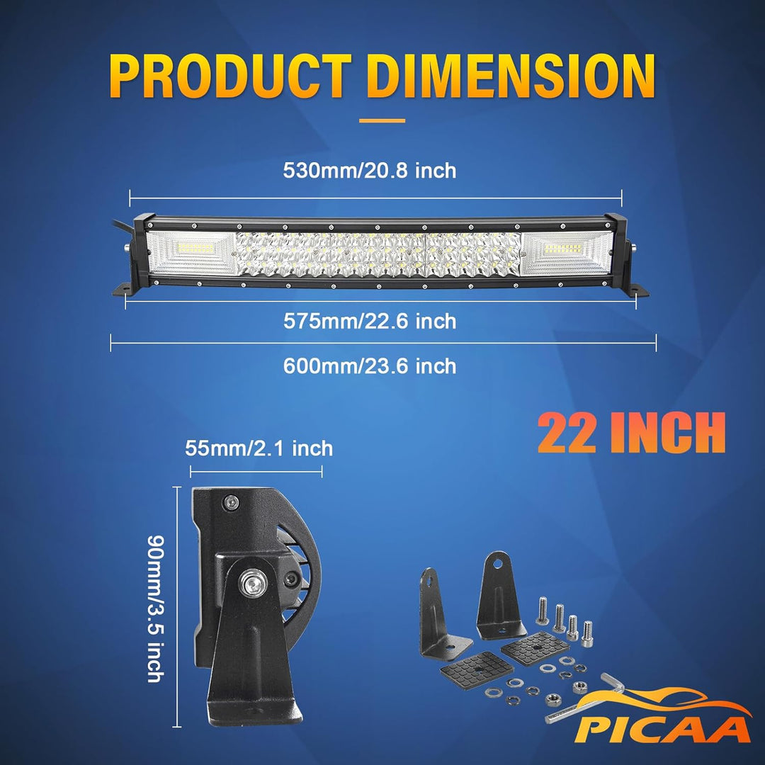 PICAA Gebogene 22 Zoll 270W LED Lightbar 12V 24V, Tri-Reihen Spot Flood Combo Lichtbalken Arbeitssch