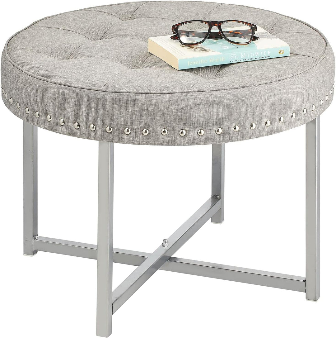 mDesign Sitzhocker – runder Polsterhocker aus Metall und Polyester mit moderner Nietenverzierung – g