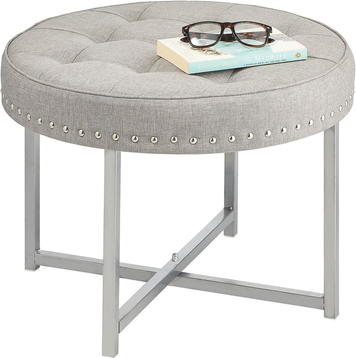 mDesign Sitzhocker – runder Polsterhocker aus Metall und Polyester mit moderner Nietenverzierung – g